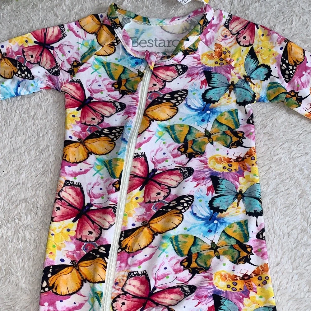 NWT Bestaroo Butterfly Flutter Dreams Bamboo Footie 9-12M Colorful Butterflies 🦋